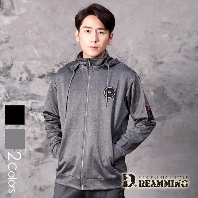 【Dreamming】極簡圓徽彈力休閒運動連帽外套(共二色)