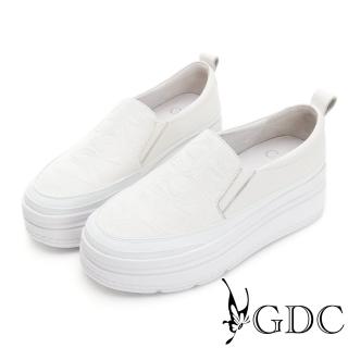 【GDC】愛心壓紋素色百搭基本厚底真皮休閒鞋-米色(326195-10)