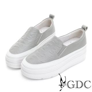 【GDC】愛心壓紋素色百搭基本厚底真皮休閒鞋-淺灰色(326195-06)