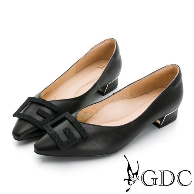 【GDC】歐美俐落摩登尖頭真皮低跟包鞋-黑色(321034-00)