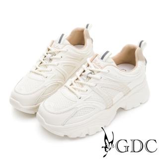 【GDC】時尚沖孔素色流行厚底運動風休閒鞋-米色(326189-10)