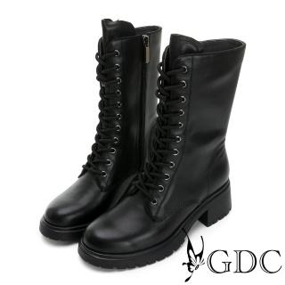 【GDC】英倫搖滾真皮純色粗跟馬丁中筒靴-黑色(328598-00)