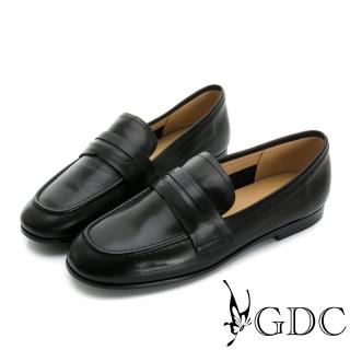 【GDC】精緻女孩必備真皮款素色百搭平底樂福鞋-黑色(324729-00)