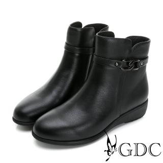 【GDC】時髦金屬釦實穿真皮楔型短靴-黑色(328689-00)