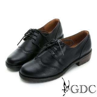 【GDC】真皮綁帶英倫風低跟牛津鞋-黑色(321035-00)
