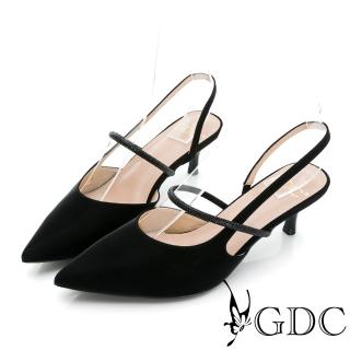 【GDC】溫柔女人款水鑽宴會尖頭低跟真皮涼鞋-黑色(321033-00)