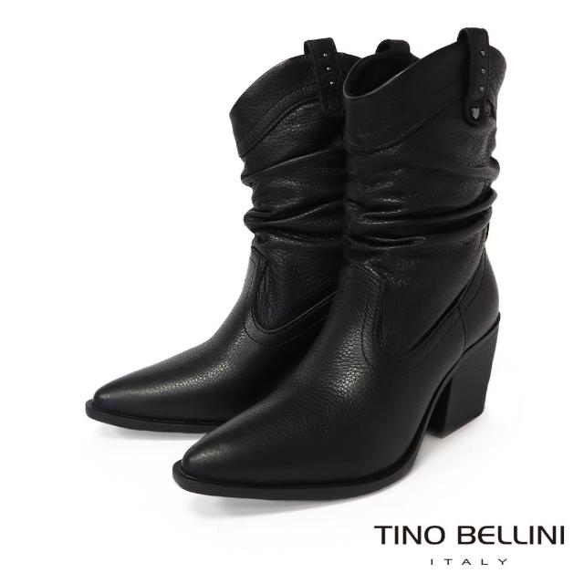 【TINO BELLINI 貝里尼】巴西進口時尚抓皺尖頭短靴FWUT005(黑色)