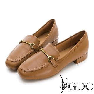 【GDC】真皮方頭平底舒適金屬釦樂福懶人鞋-棕色(324721-62)