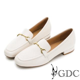 【GDC】真皮方頭平底舒適金屬釦樂福懶人鞋-米色(324721-10)