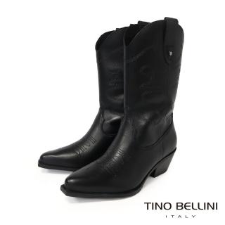 【TINO BELLINI 貝里尼】巴西進口尖頭牛仔靴FWTT001(黑色)