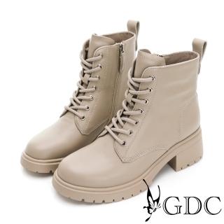 【GDC】真皮基本款百搭流行綁帶馬丁中筒短靴-米灰色(228559-35)