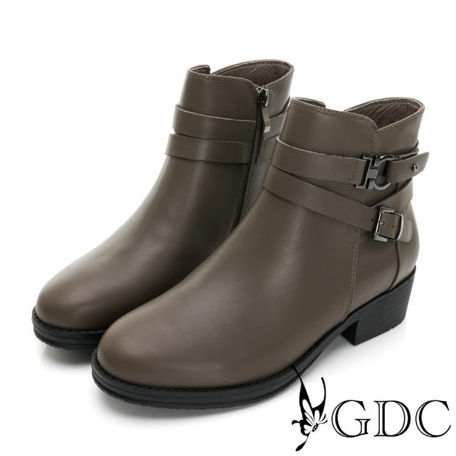 【GDC】真皮側釦環個性粗跟短靴-灰色(328593-15)