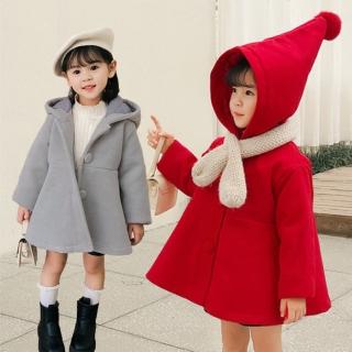 【橘魔法】小紅帽尖尾連帽毛尼傘擺大衣(外套 兒童 女童 童裝 過年 新年 大紅 兒童)