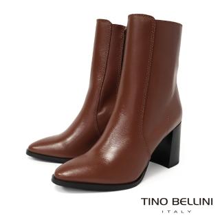【TINO BELLINI 貝里尼】義大利進口尖頭粗高跟短靴FWPT001(焦糖)