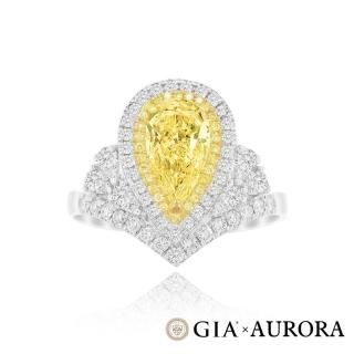 【AURORA 歐羅拉】GIA 一克拉 水滴形 梨形 天然黃彩鑽石18K金鑽戒 露滴(Fancy Light Yellow)