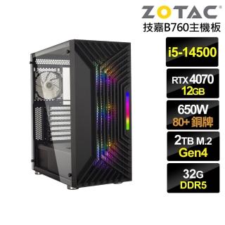 【NVIDIA】i5十四核GeForce RTX 4070{霞光判官B}電競電腦(i5-14500/技嘉B760/32G/2TB)