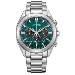 【CITIZEN 星辰】三眼光動能紳士不鏽鋼時尚腕錶 綠面 41mm(CA4590-81X)