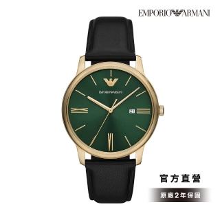 【EMPORIO ARMANI 官方直營】Minimalist 極簡紳士日曆手錶 黑色真皮錶帶 42MM AR11601