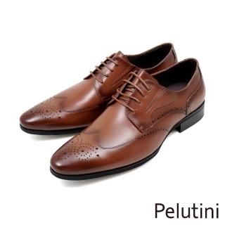 【Pelutini】經典設計翼紋小雕花綁帶德比鞋 棕色(311021-BR)