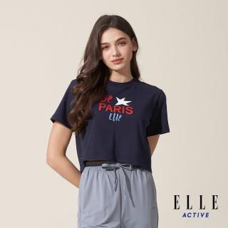 【ELLE ACTIVE】女款 短版印花短袖圓領T恤-深藍色(EA24M2W1604#39)