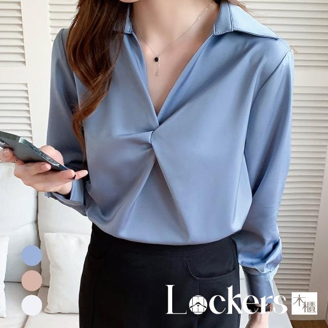 【Lockers 木櫃】春裝新款緞面職業設計感襯衫 L113021903(襯衫)