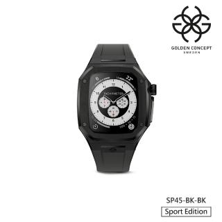 【Golden Concept】Apple Watch 45mm 保護殼 黑色不鏽鋼錶殼/黑色橡膠錶帶(SP45-BK-BK)