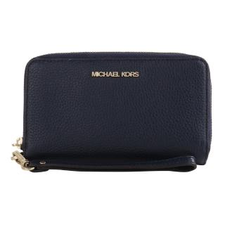 【Michael Kors】金字荔枝紋皮革掛帶手機包中夾(海軍藍)