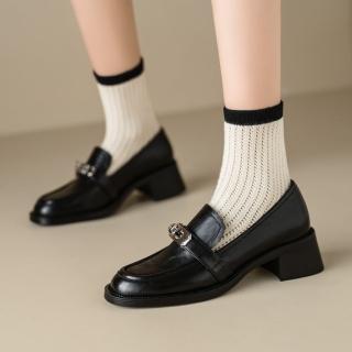 【WYPEX】現貨+預購 質感鈕扣低跟真皮樂福鞋女鞋 通勤上班鞋(2色)