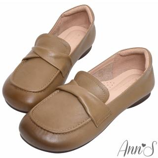 【Ann’S】寬楦大容量-真皮軟牛皮 麵包鞋 彈力平底鞋(棕)