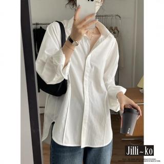 【JILLI-KO】法式設計感小眾暗扣包邊白色襯衫-F(白)