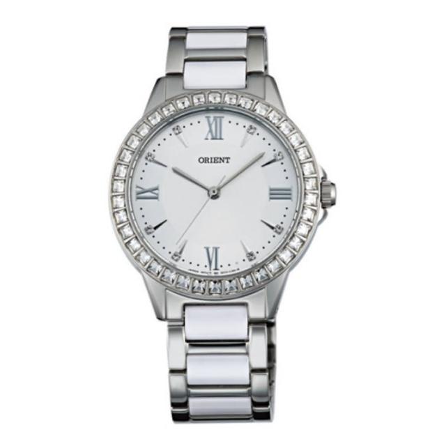【ORIENT 東方錶】時尚晶鑽羅馬數字石英女錶 陶瓷鋼帶款 銀色-錶徑34mm(FQC11004W0)