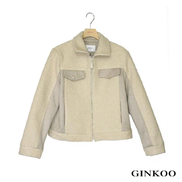 【GINKOO 俊克】毛絨剪接麂皮外套