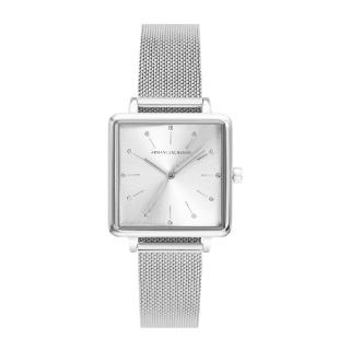 【A|X Armani Exchange】銀色系 水鑽刻度方形 米蘭錶帶 手錶 女錶 29mm 母親節(AX5800)