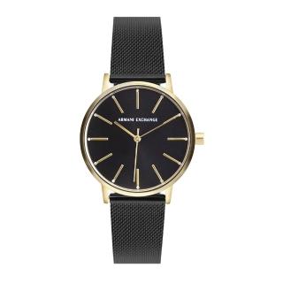 【A|X Armani Exchange】金框 黑面 簡約黑色米蘭帶 手錶 36mm 情人節(AX5548)