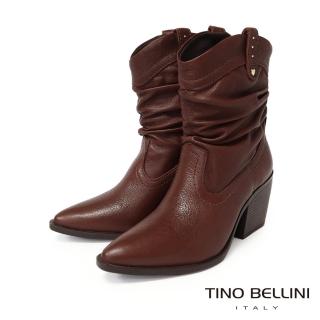 【TINO BELLINI 貝里尼】巴西進口時尚抓皺尖頭短靴FWUT005(焦糖)