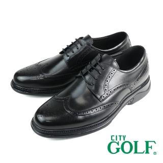 【CITY GOLF】經典休閒舒適軟墊翼紋雕花德比鞋 黑色(GF311002-BL)