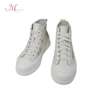 【oris 帆船鞋】MIRA 花紋刺繡厚底鞋-白-W18678N09(休閒鞋/厚底鞋/增高鞋)