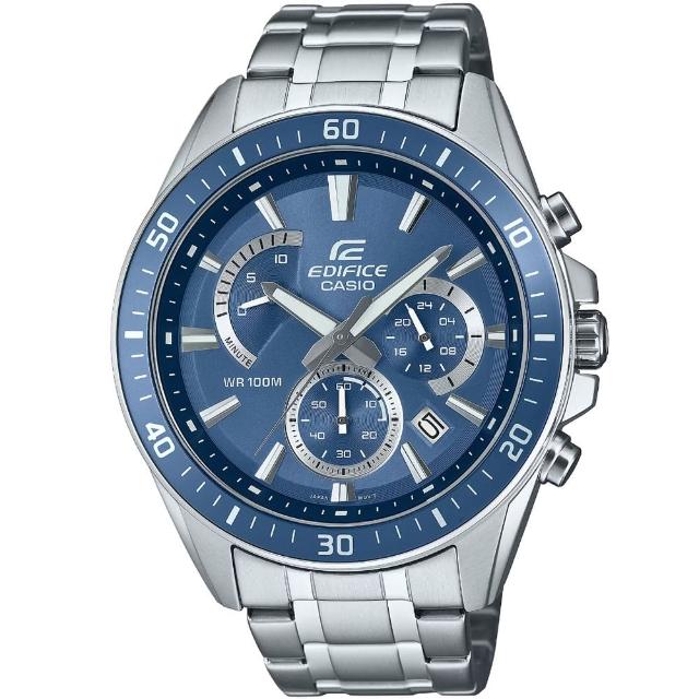 【CASIO 卡西歐】卡西歐 EDIFICE 三眼計時鋼帶錶-藍(EFR-552D-2A 台灣公司貨)