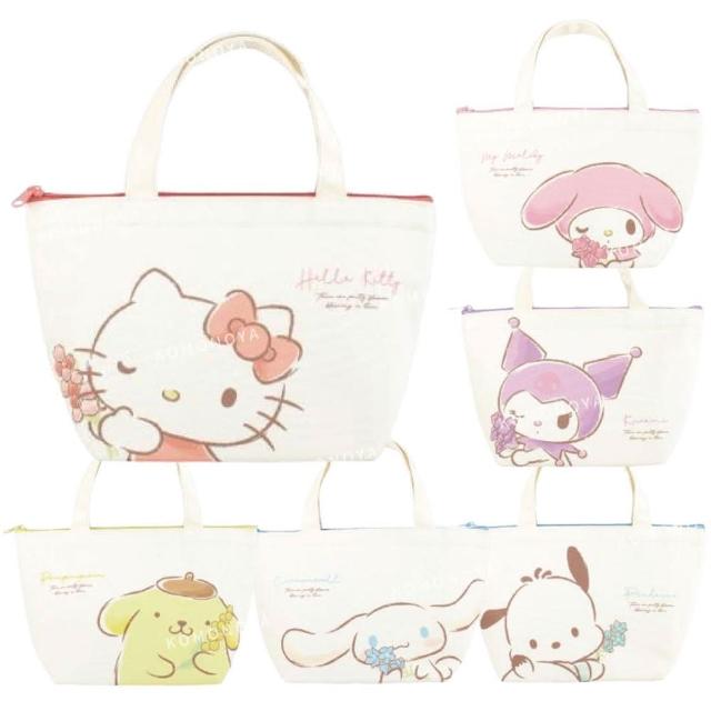 【小禮堂】Sanrio 三麗鷗 保冷帆布提袋 - 花朵款 Kitty 美樂蒂 酷洛米 布丁狗(平輸品)
