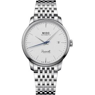 【MIDO 美度】官方授權 BARONCELLI 簡約超薄機械腕錶-白39.5mm(M0274071101100)