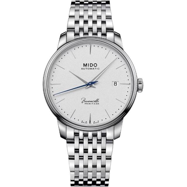 【MIDO 美度】官方授權 BARONCELLI 簡約超薄機械腕錶-白39.5mm   母親節(M0274071101100)