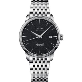 【MIDO 美度】官方授權 BARONCELLI 簡約超薄機械腕錶-黑39.5mm(M0274071105100)