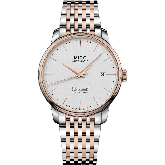 【MIDO 美度】官方授權 BARONCELLI 簡約超薄機械腕錶-雙色39.5mm   母親節(M0274072201100)
