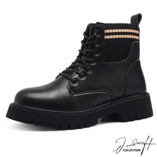 【J&H collection】英倫風加絨鬆緊布增高厚底馬丁靴(現+預 黑色)