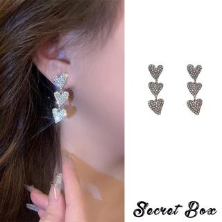 【SECRET BOX】韓國設計閃耀滿鑽愛心串串造型耳環(滿鑽耳環 愛心耳環)
