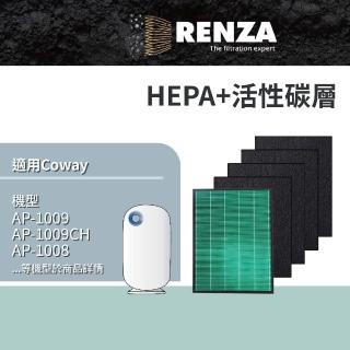 【RENZA】適用Coway AP-1009CH 1009 1008 1008DH 1010 1012GH 空氣清淨機(HEPA濾網+活性碳濾網 濾芯)