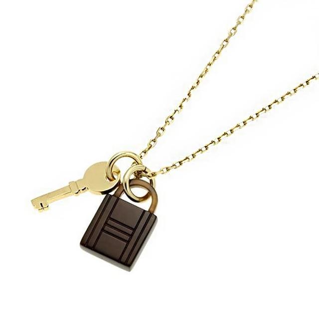 【Hermes 愛馬仕】H057027FD 經典鎖頭鑰匙造型金色項鍊(黑色)