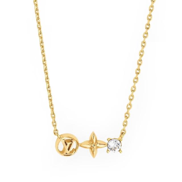 【Louis Vuitton 路易威登】M00368 經典PETIT LOUIS系列水晶墜飾可調節飾品項鍊(金色)