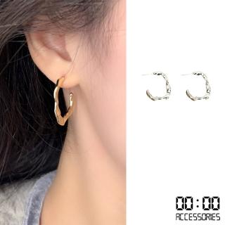 【00:00】S925銀針耳環 C字耳環/韓國設計S925銀針個性不規則金屬C字造型耳釘 耳環(2色任選)
