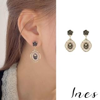 【INES】S925銀針耳環 珍珠耳環/韓國設計S925銀針復古花朵滴釉珍珠鑲嵌造型耳環(2色任選)